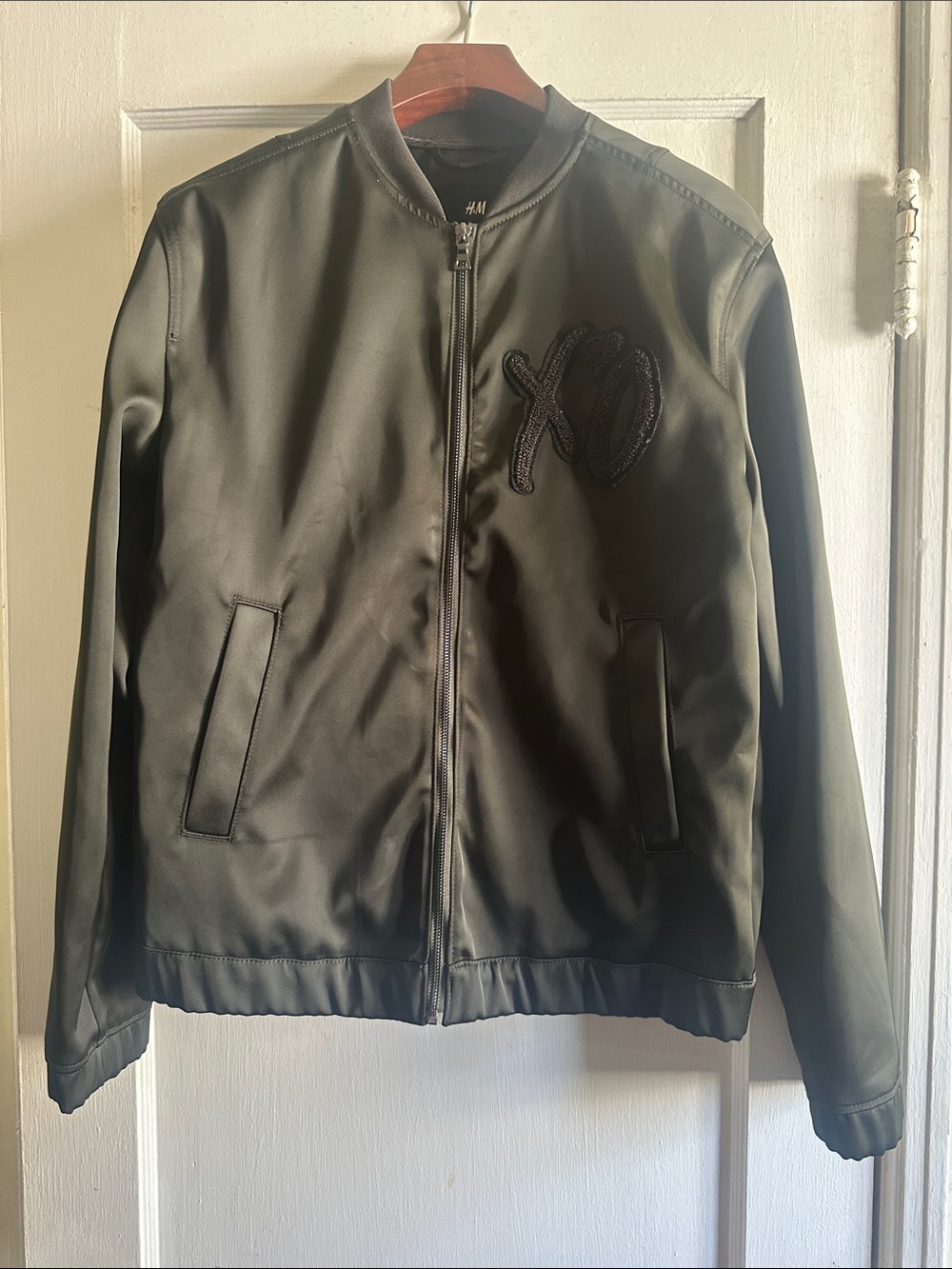 H&M Black Men's Bomber Jacket with XO Patch Detail